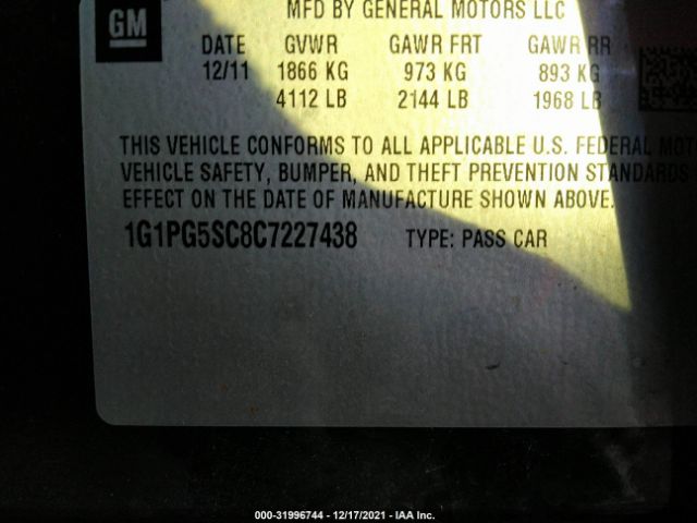 Photo 8 VIN: 1G1PG5SC8C7227438 - CHEVROLET CRUZE 