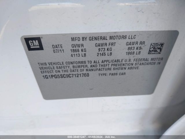 Photo 8 VIN: 1G1PG5SC9C7121760 - CHEVROLET CRUZE 