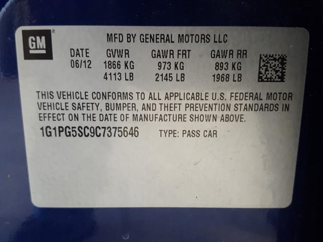 Photo 9 VIN: 1G1PG5SC9C7375646 - CHEVROLET CRUZE LT 