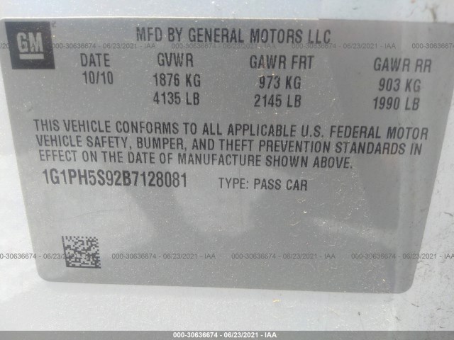 Photo 8 VIN: 1G1PH5S92B7128081 - CHEVROLET CRUZE 