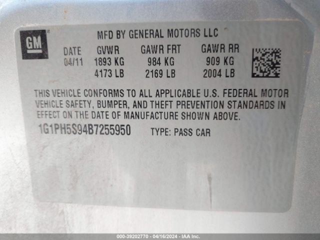 Photo 8 VIN: 1G1PH5S94B7255950 - CHEVROLET CRUZE 