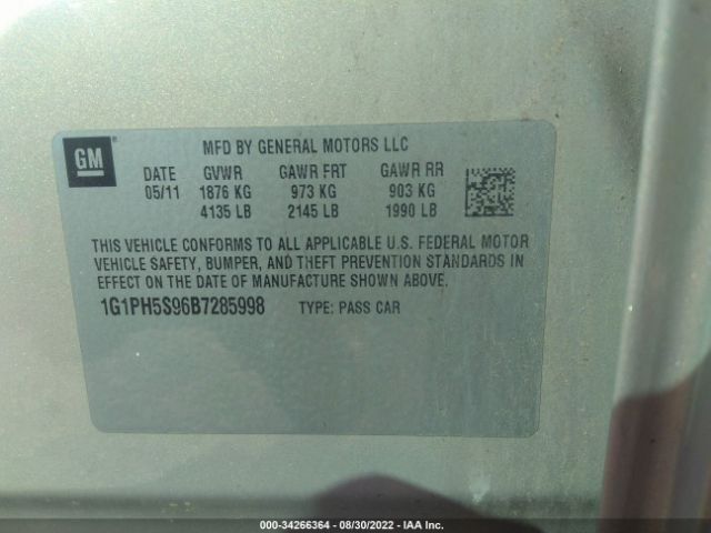 Photo 8 VIN: 1G1PH5S96B7285998 - CHEVROLET CRUZE 