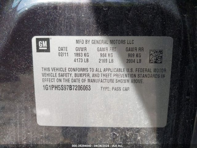 Photo 8 VIN: 1G1PH5S97B7206063 - CHEVROLET CRUZE 