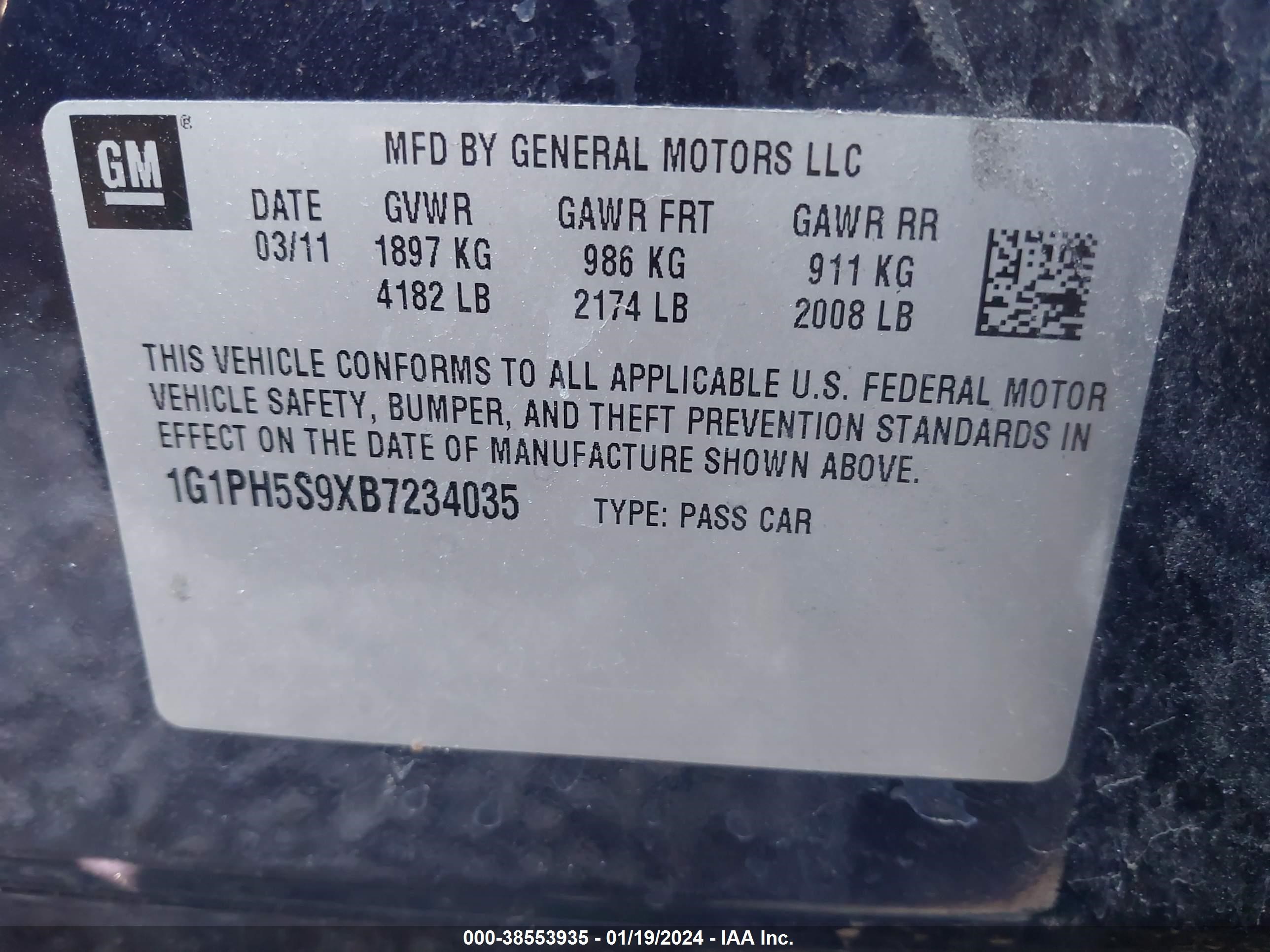 Photo 8 VIN: 1G1PH5S9XB7234035 - CHEVROLET CRUZE 