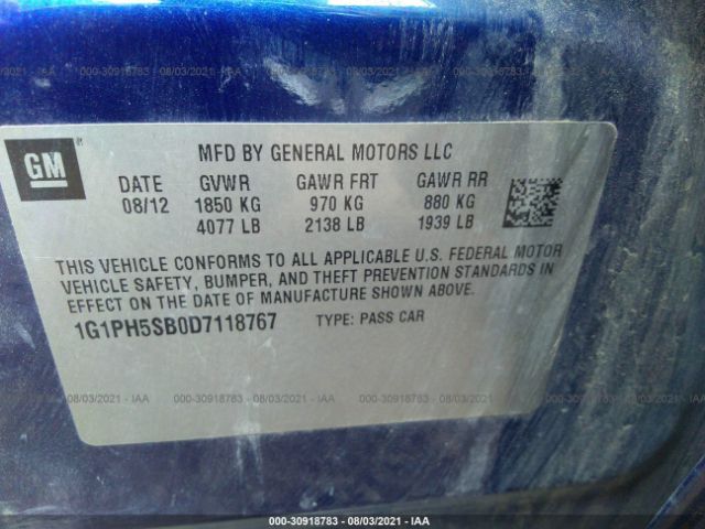 Photo 8 VIN: 1G1PH5SB0D7118767 - CHEVROLET CRUZE 