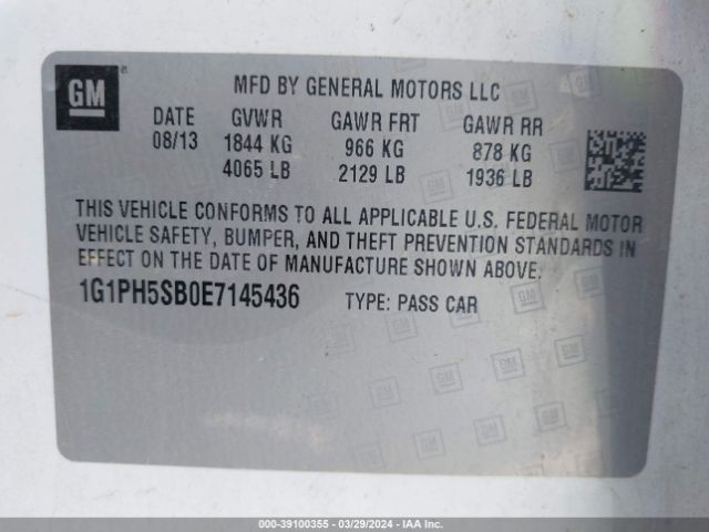 Photo 8 VIN: 1G1PH5SB0E7145436 - CHEVROLET CRUZE 