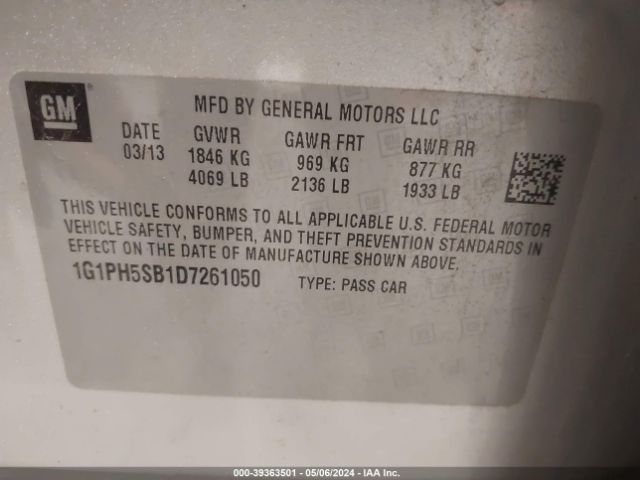 Photo 8 VIN: 1G1PH5SB1D7261050 - CHEVROLET CRUZE 