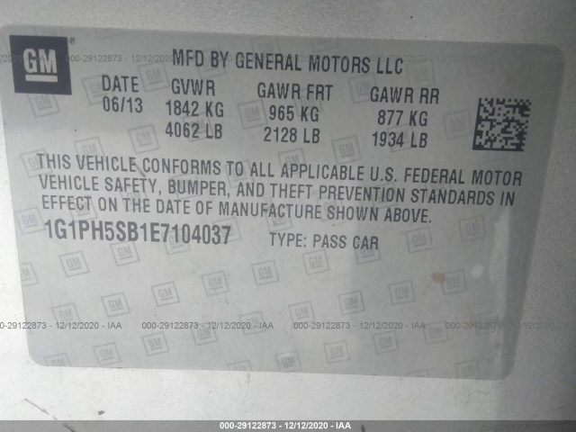 Photo 8 VIN: 1G1PH5SB1E7104037 - CHEVROLET CRUZE 