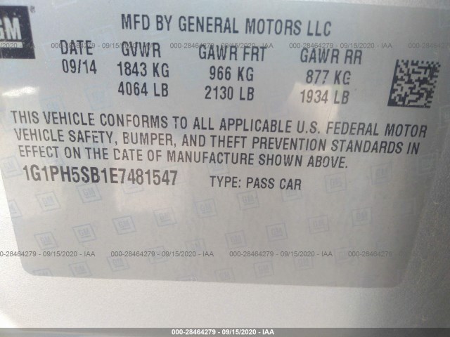 Photo 8 VIN: 1G1PH5SB1E7481547 - CHEVROLET CRUZE 