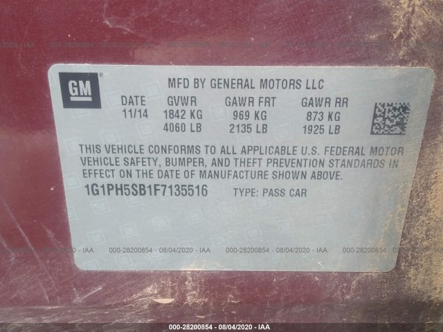 Photo 8 VIN: 1G1PH5SB1F7135516 - CHEVROLET CRUZE 