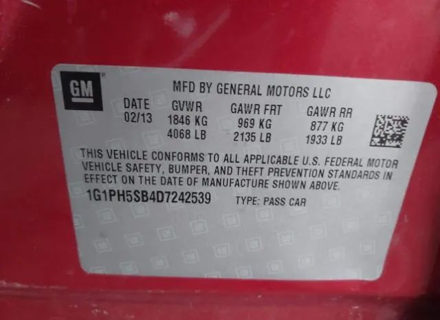 Photo 8 VIN: 1G1PH5SB4D7242539 - CHEVROLET CRUZE 