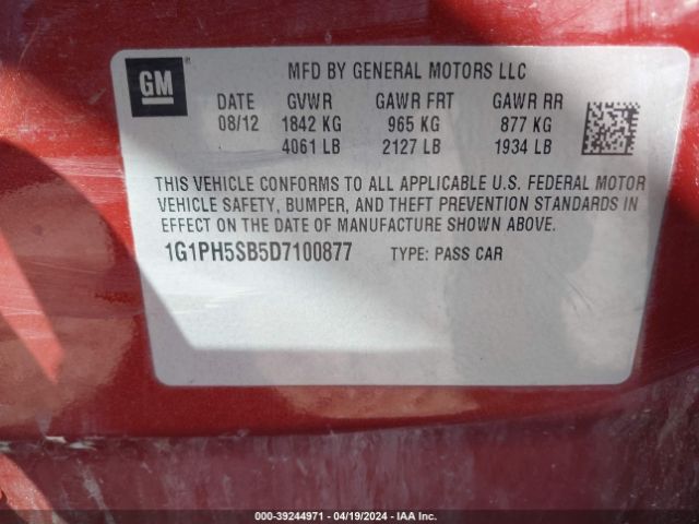 Photo 8 VIN: 1G1PH5SB5D7100877 - CHEVROLET CRUZE 