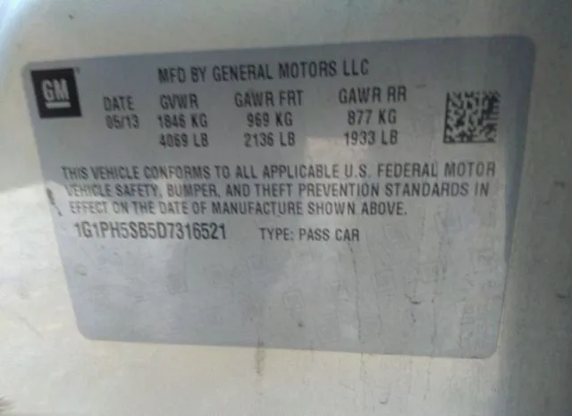 Photo 8 VIN: 1G1PH5SB5D7316521 - CHEVROLET CRUZE 