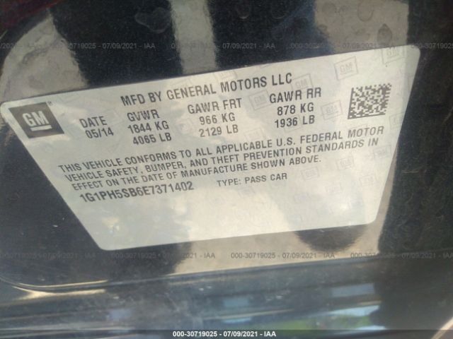 Photo 8 VIN: 1G1PH5SB6E7371402 - CHEVROLET CRUZE 