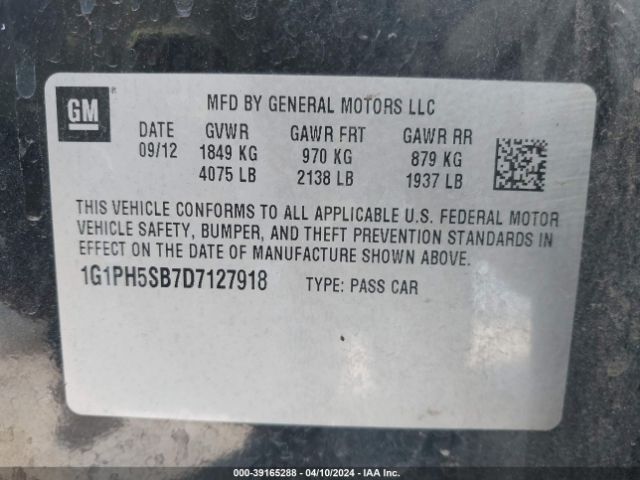 Photo 8 VIN: 1G1PH5SB7D7127918 - CHEVROLET CRUZE 