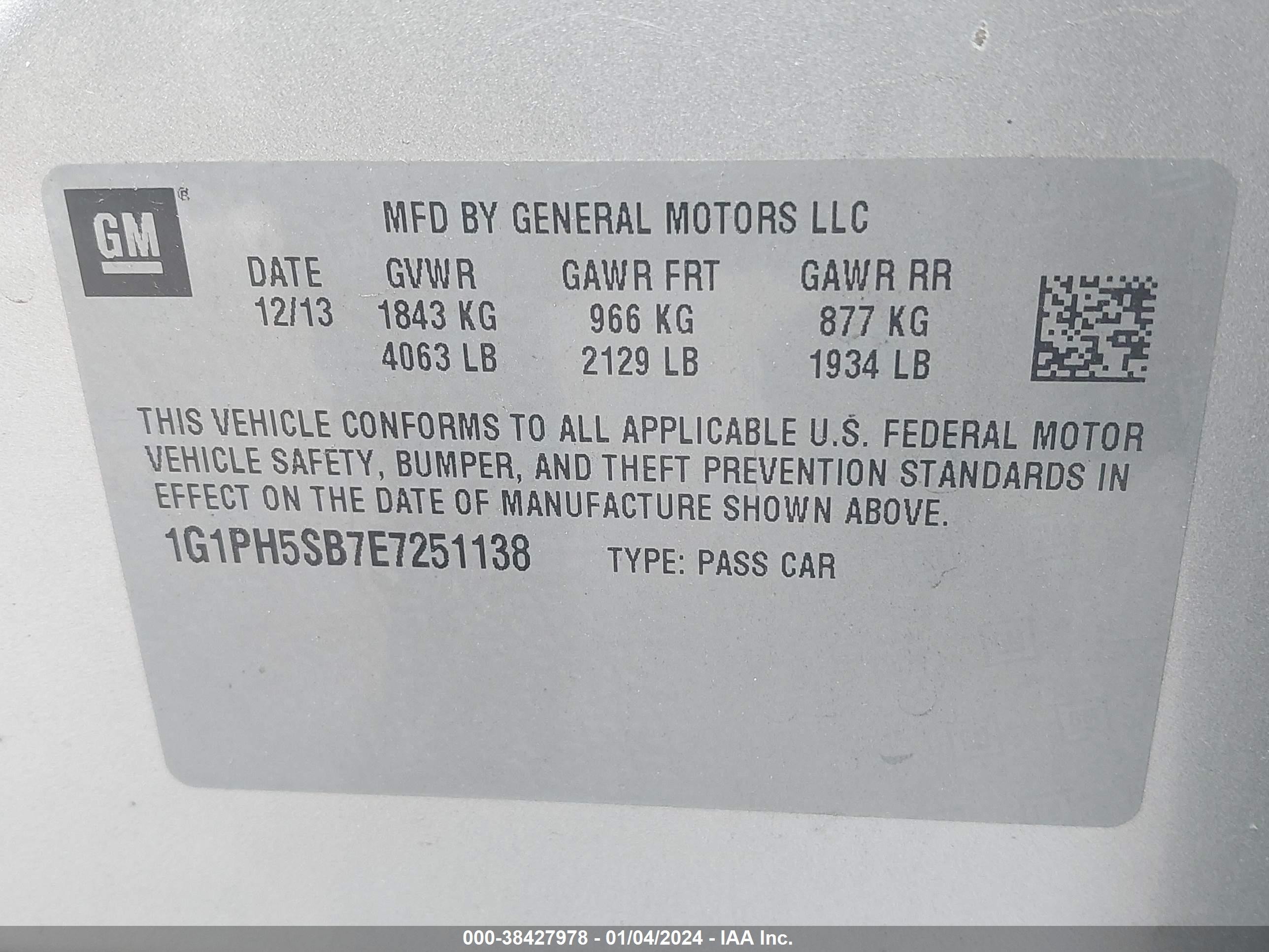 Photo 9 VIN: 1G1PH5SB7E7251138 - CHEVROLET CRUZE 