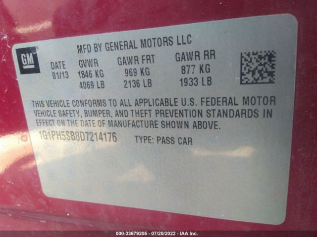 Photo 8 VIN: 1G1PH5SB8D7214176 - CHEVROLET CRUZE 