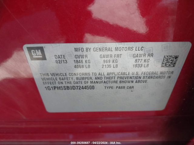 Photo 8 VIN: 1G1PH5SB9D7244500 - CHEVROLET CRUZE 