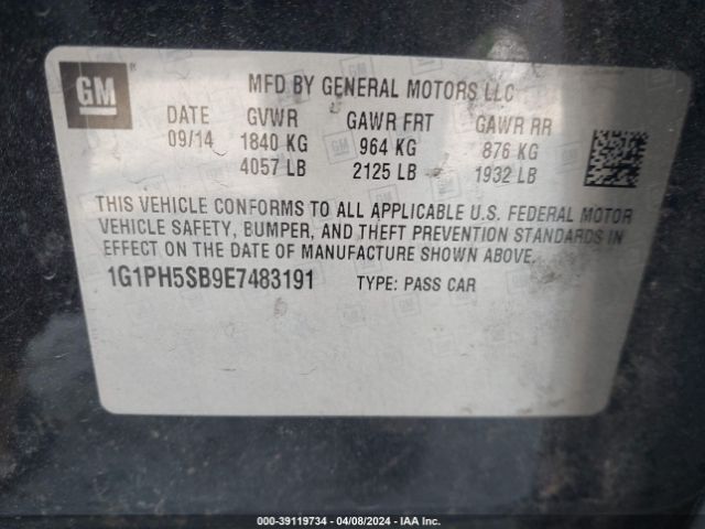 Photo 8 VIN: 1G1PH5SB9E7483191 - CHEVROLET CRUZE 