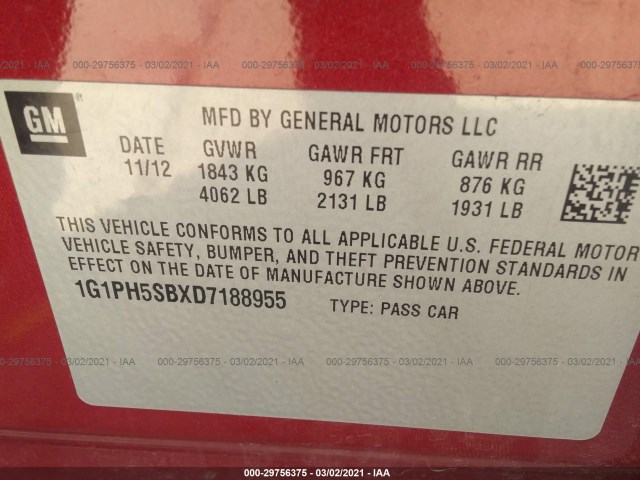 Photo 8 VIN: 1G1PH5SBXD7188955 - CHEVROLET CRUZE 