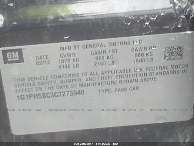 Photo 8 VIN: 1G1PH5SC3C7273949 - CHEVROLET CRUZE 