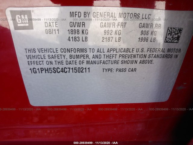 Photo 8 VIN: 1G1PH5SC4C7150211 - CHEVROLET CRUZE 