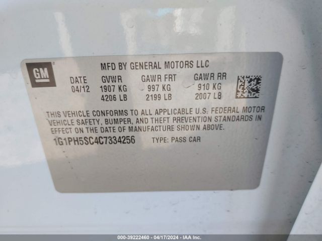 Photo 8 VIN: 1G1PH5SC4C7334256 - CHEVROLET CRUZE 