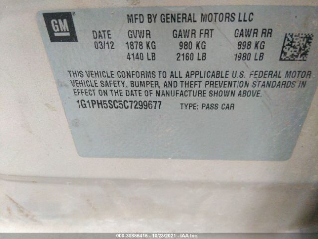 Photo 8 VIN: 1G1PH5SC5C7299677 - CHEVROLET CRUZE 