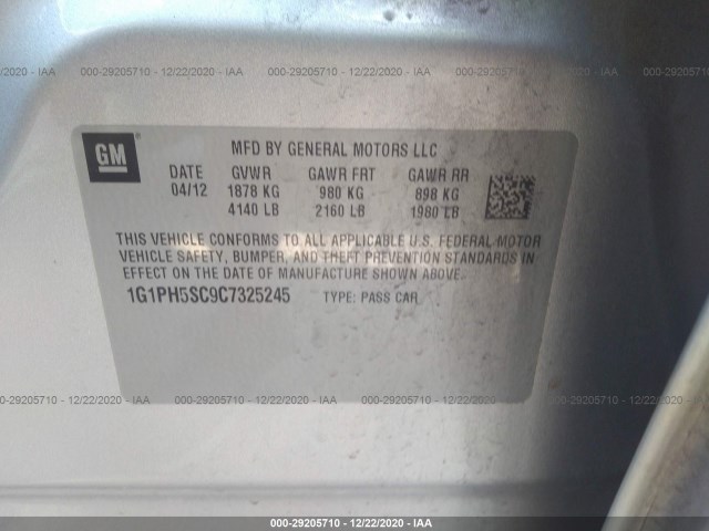 Photo 8 VIN: 1G1PH5SC9C7325245 - CHEVROLET CRUZE 