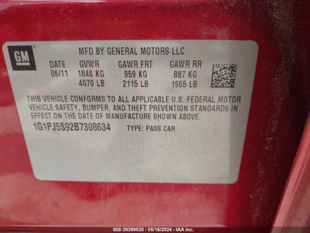 Photo 8 VIN: 1G1PJ5S92B7308634 - CHEVROLET CRUZE 