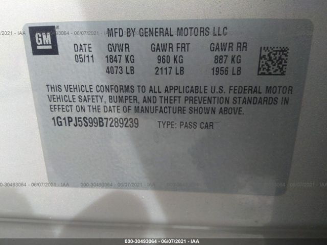 Photo 8 VIN: 1G1PJ5S99B7289239 - CHEVROLET CRUZE 