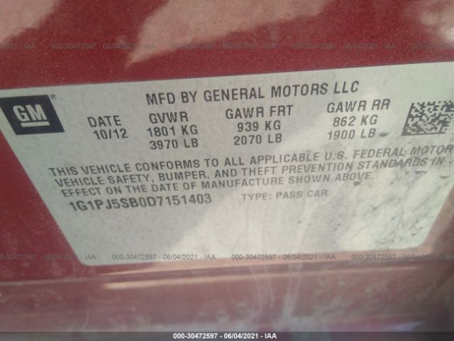 Photo 8 VIN: 1G1PJ5SB0D7151403 - CHEVROLET CRUZE 