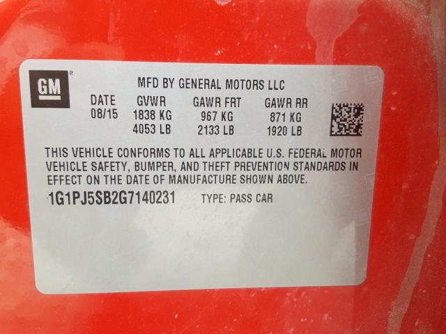 Photo 9 VIN: 1G1PJ5SB2G7140231 - CHEVROLET CRUZE LIMI 