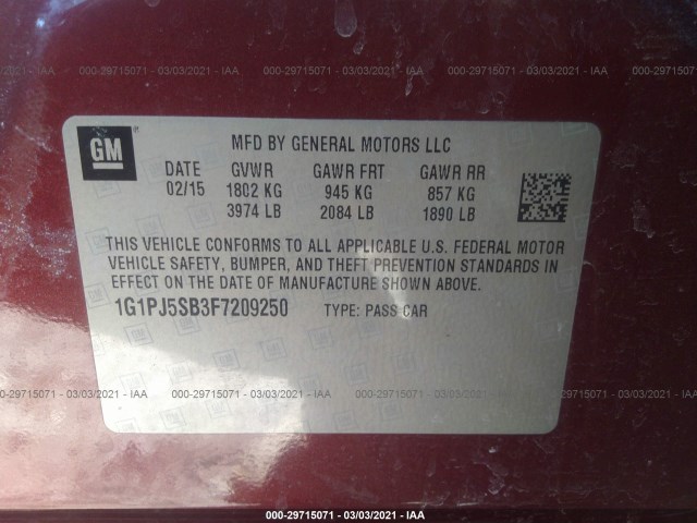 Photo 8 VIN: 1G1PJ5SB3F7209250 - CHEVROLET CRUZE 