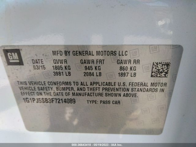 Photo 8 VIN: 1G1PJ5SB3F7214089 - CHEVROLET CRUZE 