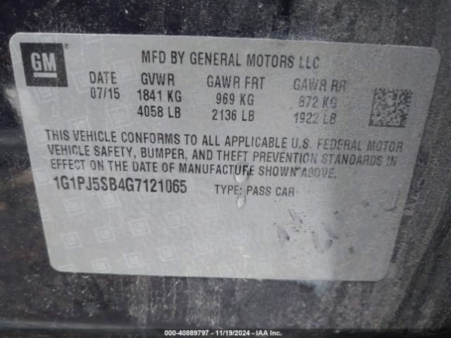 Photo 8 VIN: 1G1PJ5SB4G7121065 - CHEVROLET CRUZE LIMITED 