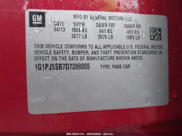 Photo 8 VIN: 1G1PJ5SB7D7288855 - CHEVROLET CRUZE 