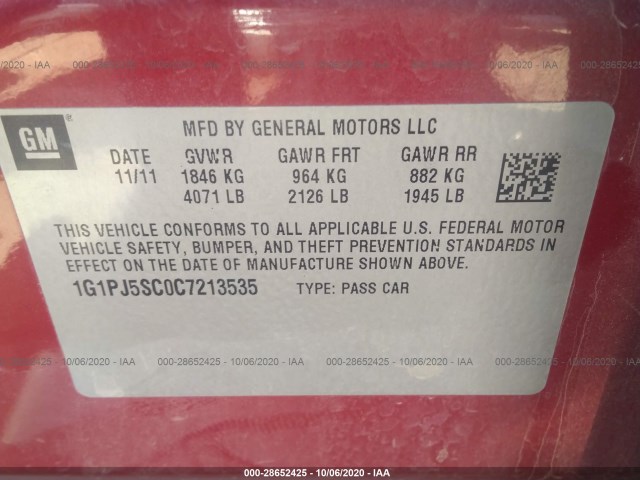 Photo 8 VIN: 1G1PJ5SC0C7213535 - CHEVROLET CRUZE 