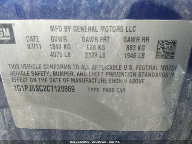 Photo 8 VIN: 1G1PJ5SC2C7120869 - CHEVROLET CRUZE 