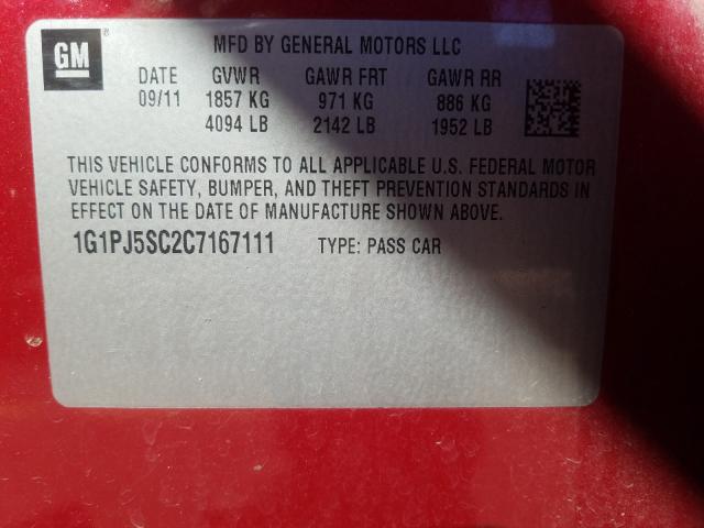 Photo 9 VIN: 1G1PJ5SC2C7167111 - CHEVROLET CRUZE ECO 