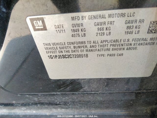 Photo 8 VIN: 1G1PJ5SC2C7208918 - CHEVROLET CRUZE 