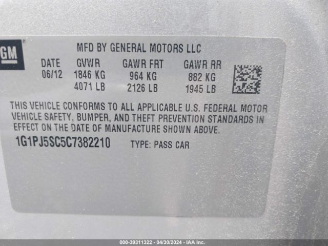 Photo 8 VIN: 1G1PJ5SC5C7382210 - CHEVROLET CRUZE 