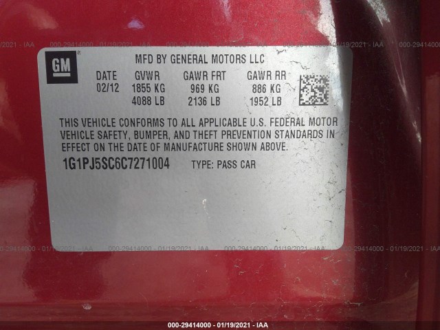 Photo 8 VIN: 1G1PJ5SC6C7271004 - CHEVROLET CRUZE 