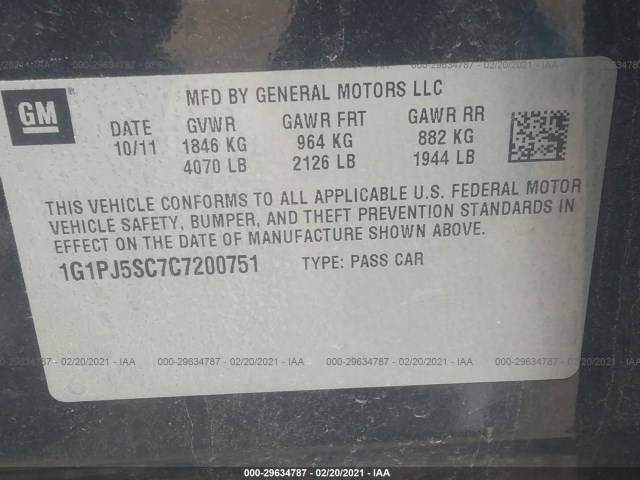 Photo 8 VIN: 1G1PJ5SC7C7200751 - CHEVROLET CRUZE 