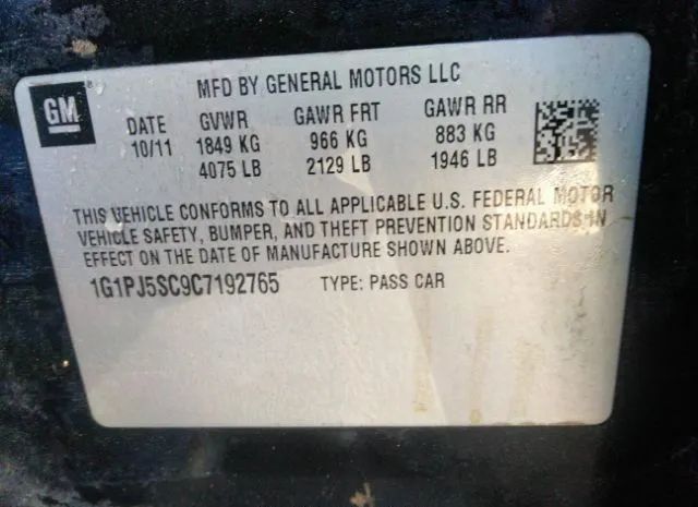 Photo 8 VIN: 1G1PJ5SC9C7192765 - CHEVROLET CRUZE 