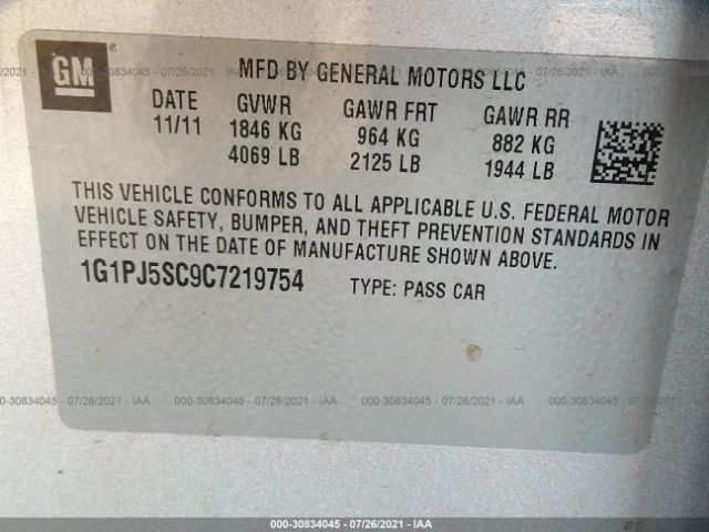 Photo 8 VIN: 1G1PJ5SC9C7219754 - CHEVROLET CRUZE 