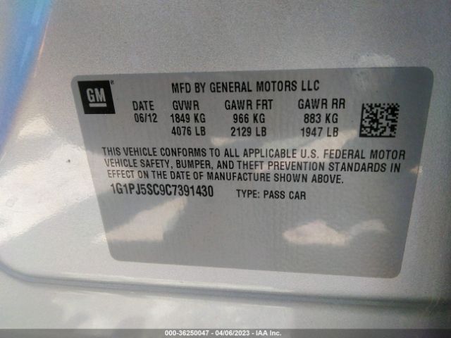 Photo 8 VIN: 1G1PJ5SC9C7391430 - CHEVROLET CRUZE 