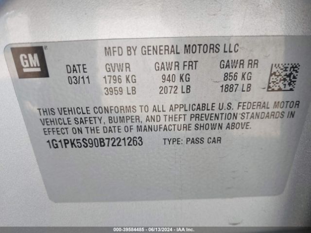 Photo 8 VIN: 1G1PK5S90B7221263 - CHEVROLET CRUZE 