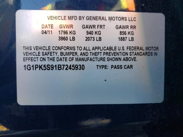 Photo 9 VIN: 1G1PK5S91B7245930 - CHEVROLET CRUZE ECO 