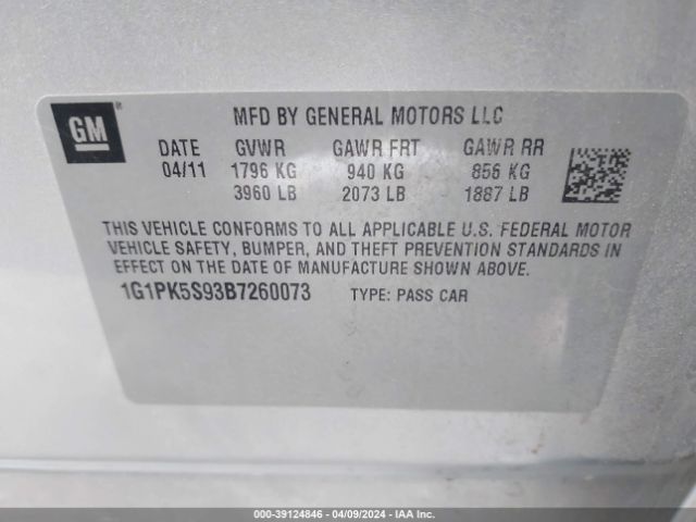 Photo 8 VIN: 1G1PK5S93B7260073 - CHEVROLET CRUZE 